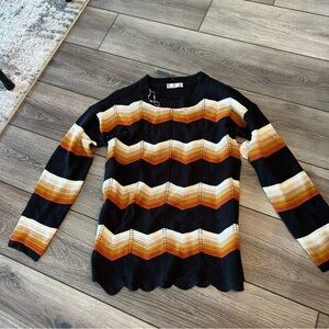 FCT Stylish Chevron Pattern Sweater - Black, Brown, and Cream Size XL NWT